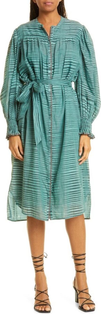 Ulla Johnson Womens Dress Fiora Ruffle Midi Poplin Allover Print Green Size 2
